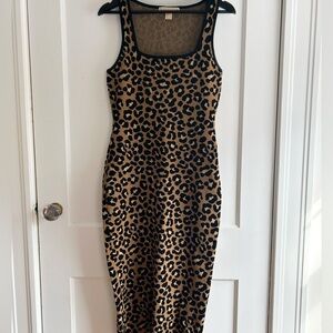 Michael Kors Tan and Black Leopard Midi Dress